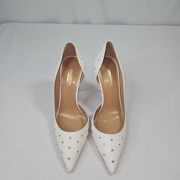 Aquazzura White Stiletto Heels with Studded Embellishments Size 37.5 NWT - Picture 3 of 11